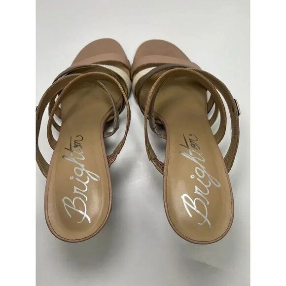 Brighton Rebel Sandals Size 10M Strappy Heels Neutral Brown Tan Leather Cabana - Picture 8 of 12